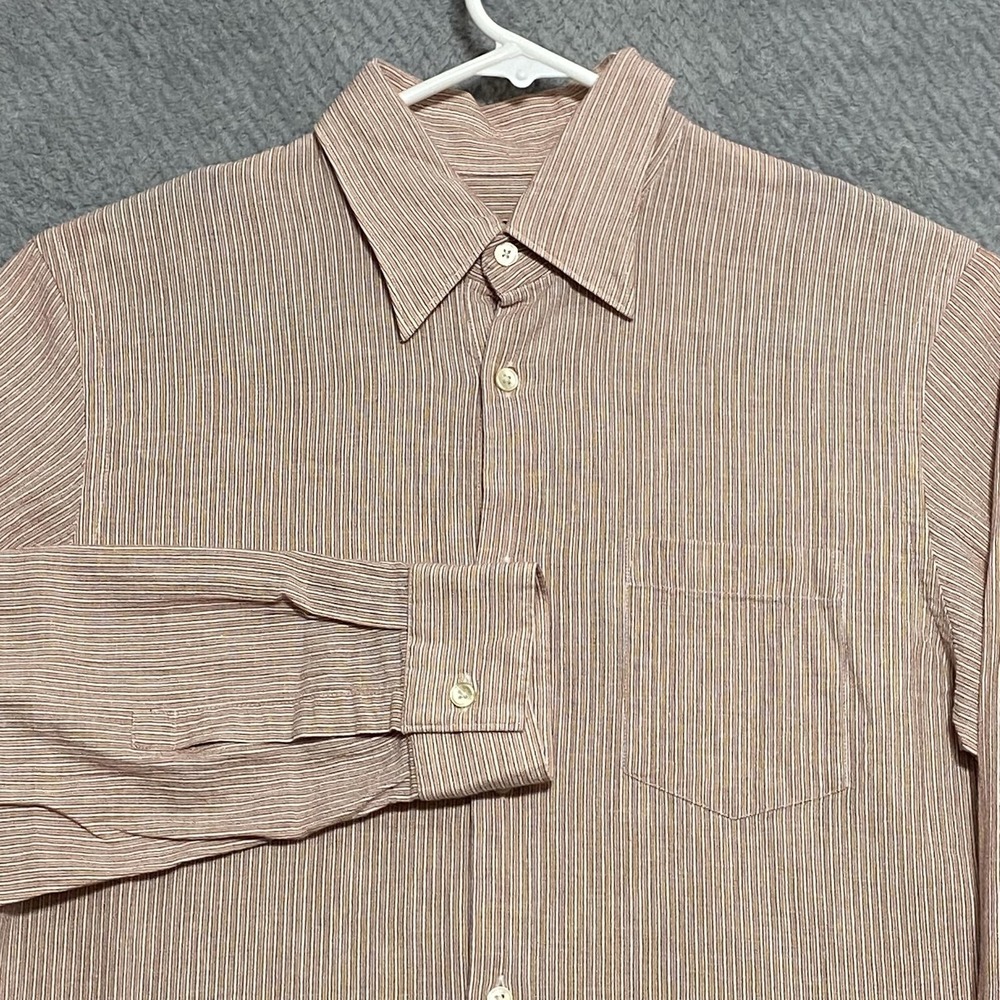 Hugo Boss Shirt Mens Medium Beige Stripe Cotton Linen Button Up Pocket Casual